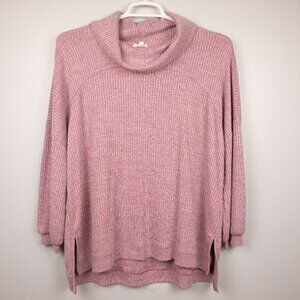 Westbound pink waffle knit cowl neck sweater-1X